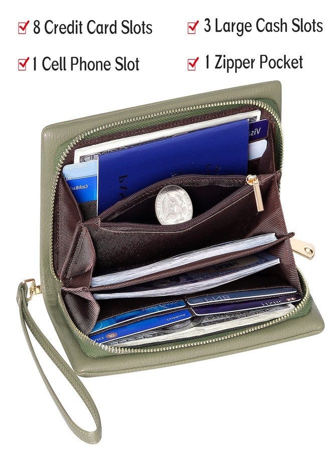 YOUBDM Clutch Wallet for Women Cell Phone Purse With Credit Card Holder Soft Pebbled Leather Wallet with Wristlet Strap(Green) - Image 2